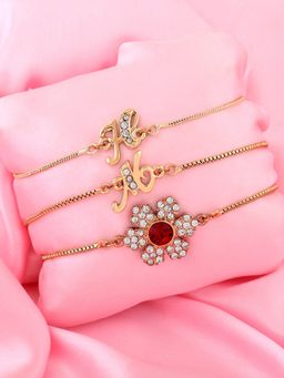 Estele - RAKHI COMBO of 3 - Gold Plated H, M Letters and Holy Floral Rakhi Bracelets For Men & Women